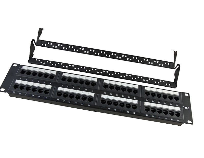 UTP Cat.6 Patch panel 48Port dual use IDC with back bar Copper System Patch Panel